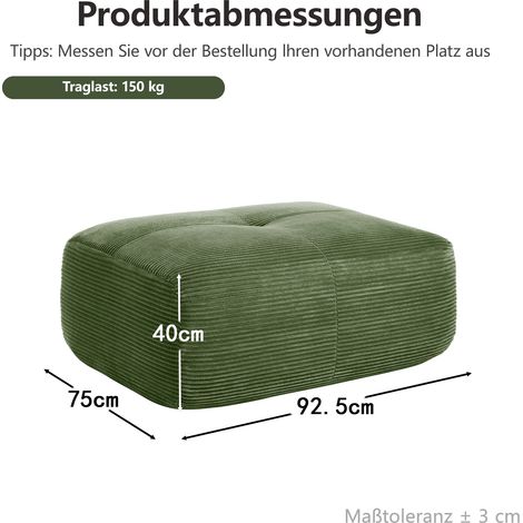 Pouf Hamlet en tissu cord gris-vert, assise rembourrée, idéal salon, chambre, déco cosy, 1 pièce, design scandinave, rangement intérieur, revêtement velours côtelé, finition robuste, confort optimal. (1/5)