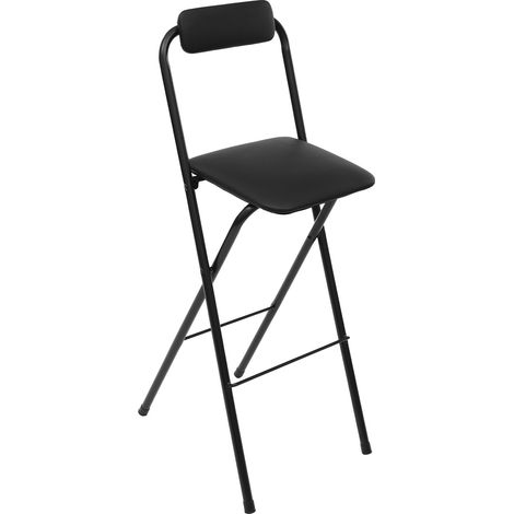 1 klappbarer Barhocker mit Rückenlehne, hoher Klapphocker, hoher Klappstuhl, Thekenstuhl, mit Leder gepolstert, für Kücheninsel, Laden, Café, Esszimmer, schwarz (75 cm) (1/5)