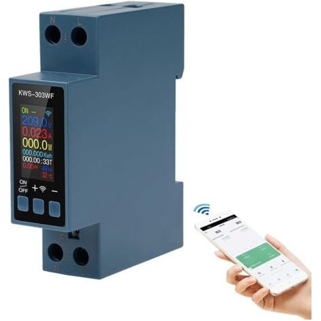 Compteur d'énergie connecté 8 en 1 40 A Wi-Fi 220 V CA, parafoudre et protection contre les surtensions, les surchauffes, les surintensités et les pannes de courant (KWS-303WF) (1/5)