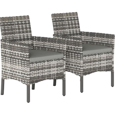 Lot de 2 chaises de jardin en résine tressée grise avec coussins amovibles, dossier et accoudoirs, structure acier thermolaqué, pour terrasse et balcon  CHICFURN (1/5)