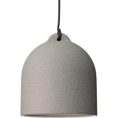 Lampada a sospensione Made in Italy completa di cavo tessile e paralume Campana M in ceramica  Senza lampadina - Effetto cemento - Bianco - No