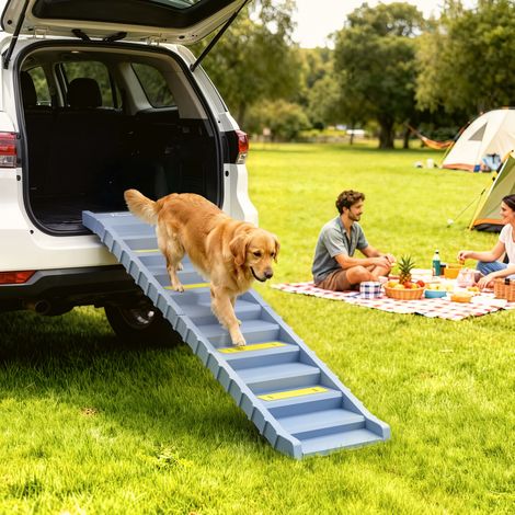 Rampe auto pliable 10 marches antidérapante pour chiens de taille moyenne jusqu'à 68 kg, 154x40 cm (1/5)