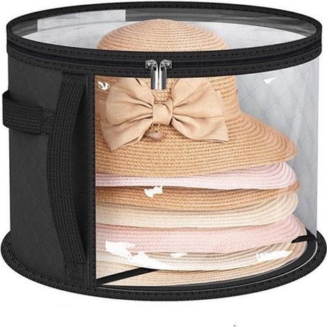 Una caja redonda plegable de PVC para sombreros, de 42 x 42 x 27,8 cm, de color negro. (1/5)