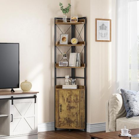 Étagère d'angle, bibliothèque Industrielle avec Armoire, bibliothèque autoportante, étagères de Rangement en Bois pour Salon, Bureau à Domicile, Couloir, étagères à Livres Marron Rustique (1/5)