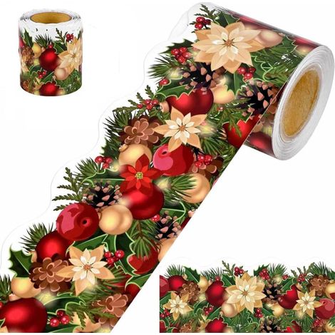 Borde decorativo navideño, ideal para paredes de fotos, tablones de anuncios, oficinas, decoración del hogar y escuelas, 1 x 18 metros. (1/4)