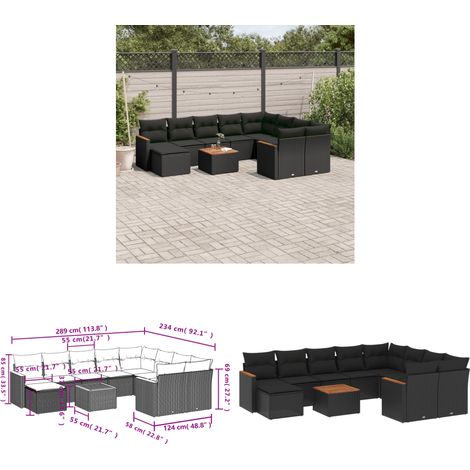 Salon de jardin 11 pcs avec coussins noir résine tressée - Salon De Jardin - Canapé Extérieur - Set Salon Jardin - Meuble De Jardin - Mobilier D'extérieur - Home & Living