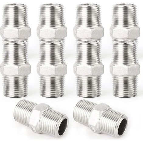 10 piezas de accesorios hexagonales para tuberías de acero inoxidable 304, de 1/4" macho BSP a rosca macho de 1/4", adaptador recto