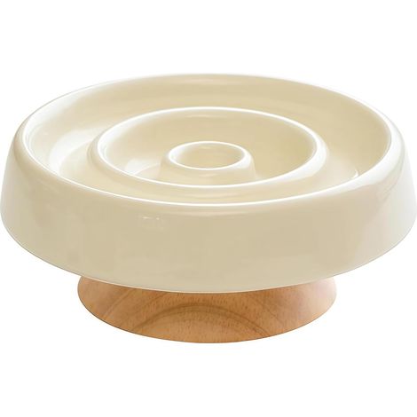 Gamelle pour chat à faible profondeur de coupe avec base en chêne de haute qualité et revêtement en céramique. (1/5)