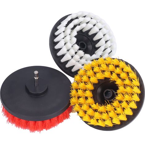Lot de 3 brosses rondes en PP pour tapis de sol, fixation pour perceuse, pour le nettoyage de voitures et de surfaces de salle de bain. (1/5)