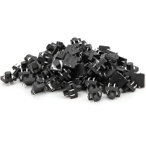 Interrupteur Tactile Momentané 100 Pièces, Bouton Poussoir DIP 12x12x8mm, Plastique Technique, Commande Électronique, Lot Industriel (1/4)