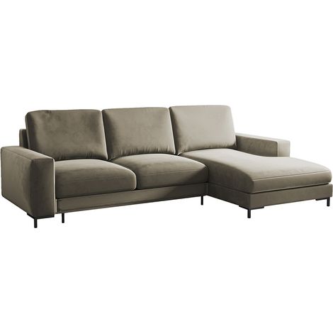 Selsey MOKPEO - Ecksofa mit Schlaffunktion, Bettkasten und schwarzen Füßen, 244 cm breit (Veloursbezug Beige, Ottomane rechts) (1/5)