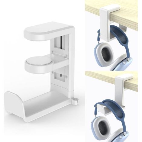 Headphone Stand, Adjustable Headphone Holder, Headphone Stand for Desk, Universal Headphone Stand, Gaming Headset Holder, with 360° Rotation and Cable Clip for Tables, Shelves, White (1/4)