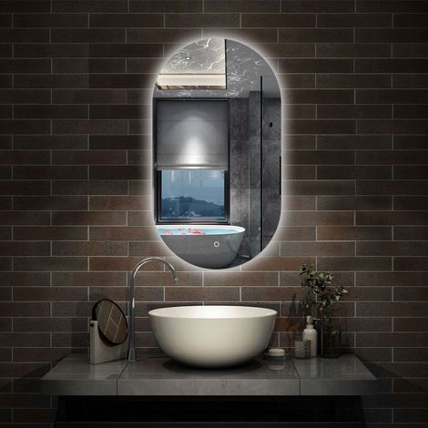 Acezanble Backlit LED Bathroom Mirror 45X75cm Illuminated Wall Mirror with Dimmable Lights Touch Switch Wall Switch Oval (1/5)