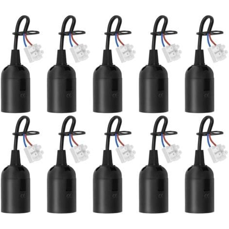 10 pièces Douilles E27 avec câble, Douilles de chantier rénovation, Supports d’ampoule E27 remplacement avec câble pour ampoules LED, halogènes et incandescentes, Noir (1/4)