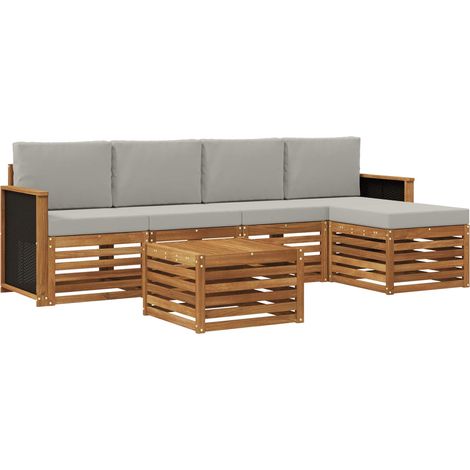 Outdoor Sofa Set with Cushion 6 pcs Natural and Light Grey vidaXL (1/5)