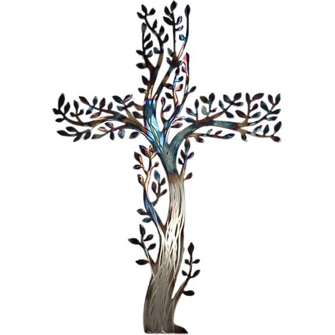 Wall Art en Métal Cadre en forme de Croix - Arbre de Vie Déco Murale Moderne - Métal Argenté Diamètre 50 cm (1/5)