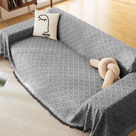 Jeté de Canapé Grande Taille, Housse de Canapé d'angle 1 2 3 4 Places en Forme de L, Réversible de Serviette (Noir,180x260cm) (1/5)