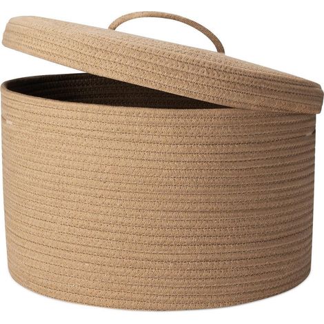 Gewebter Wäschekorb mit Deckel 32L, Baumwollseil, faltbar, 40x25cm (1/5)