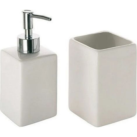 Set Accesorios De Baño De Apoyo En Cerámica Blanca Y Cuadrada Vella