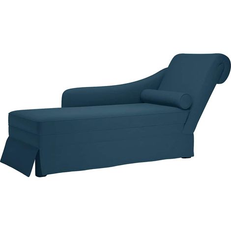 Chaiselongue mit Nackenrolle und Rechter Armlehne Blau Samt (1/5)