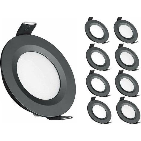 8 x Spot LED Encastrable 12V Trou 58-65mm 3W 3200K Plafonnier Encastré pour Camping-car Bateau Caravane Van Yacht, Blanc chaud (Noir)