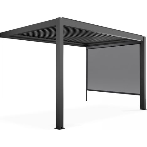 Oviala – Pergola bioclimatique adossée 3x4m – 32 lames orientables en aluminium – Store 2,66 x 2,34m – Surface 12m² – Hauteur 2,57m