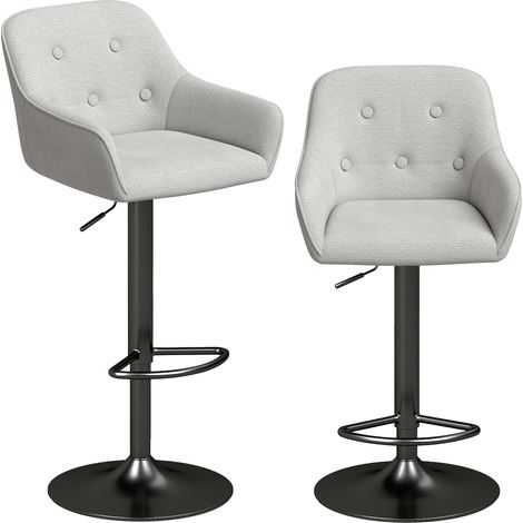 Lot de 2 tabourets de bar - HOMCOM - hauteur réglable, dossier et repose-pieds - pivotant 360° - chenille - 46,5x45x106cm - gris (1/5)