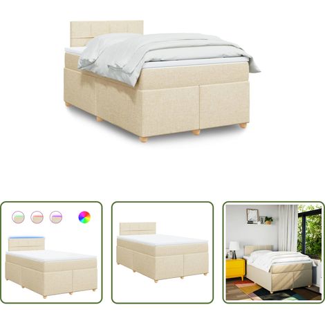 vidaXL LED-Beleuchtung - Boxspringbett mit Matratze Creme 120x200 cm Stoff (1/5)