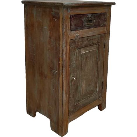 Mesita de noche de madera acabado artesanal marrón 46x35x73h cm (1/5)