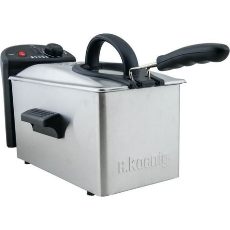 HKoenig DFX300 Friteuse Électrique, Capacité 3 Litres, Filtre Absorbant les Odeurs, 2100 W, Température Réglable jusqu'à 190 °C, Thermostat, Taille Compacte, Fenêtre de Visualisation, Acier Inoxydable (1/5)