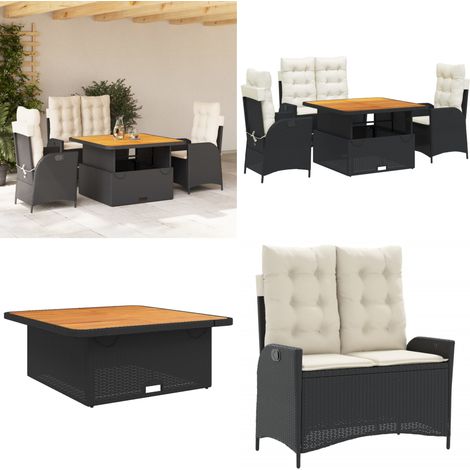 Ensemble à manger de jardin 4 pcs avec coussins noir - Chaise de jardin - Banc de jardin (1/5)
