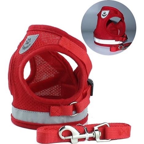 Harnais chien et chat pour promenade, harnais petit chien en maille douce, gilet réglable pour chiot et chat, ensemble de promenade (1/2)