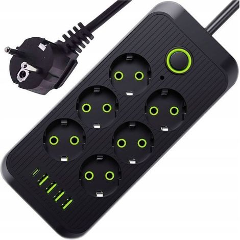 6-fach Steckdosenleiste mit 5 USB-Anschlüssen, Überspannungsschutz, Schalter und 1,8 m Kabel (1/5)