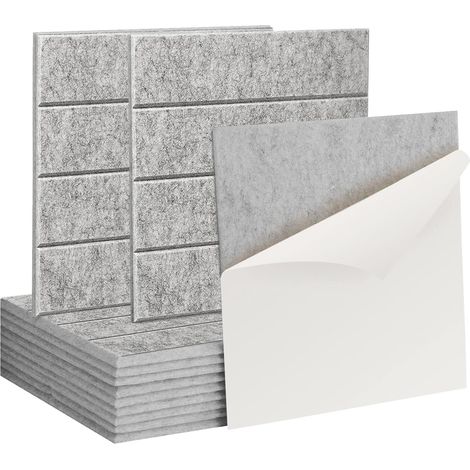 Lot de 12 Tableau en Feutre 30x30cm Auto Adhésif 3D Panneaux Acoustiques Muraux Carré Dalles de Feutre Mémo Isolation Phonique avec Punaises pour Bureau École et Maison Déco Murale - Gris (1/5)