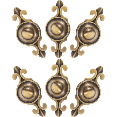 Poignées de tiroir en laiton vintage avec plaque fixation, lot 6 (1/5)