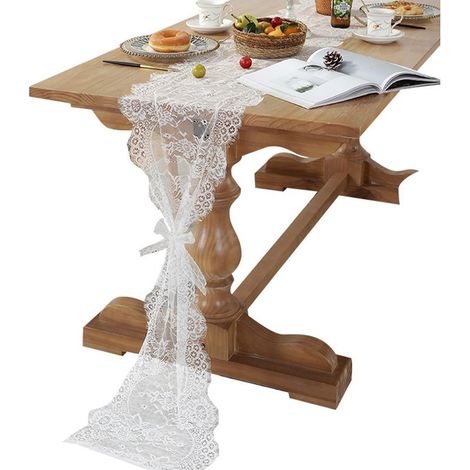 Nappe en dentelle blanche, pour la décoration de table (blanche, 300x35 cm) (1/5)