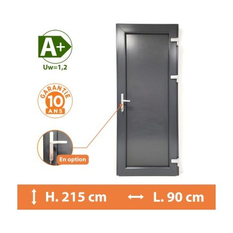 Direct Fenêtres – Porte de service PVC gris anthracite – Isolation thermique optimale A – Hauteur 215 cm – Largeur 90 cm – 5 chambres – 10 ans de garantie