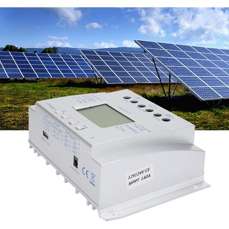 Contrôleur de charge solaire MPPT avec affichage LCD de la tension et du courant, régulateur de batterie 12V/24V 60A (1/5)