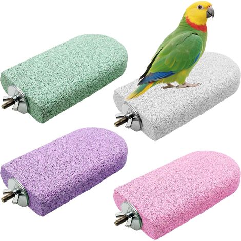 Bird Perches, Chew Toy for Parrot, Calcium Stone for Beak, Cage Accessory, Toy for Parakeets, Hamsters, Rabbits and Chinchillas, 4 PCS Large (1/5)