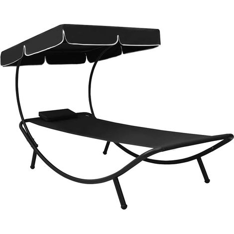 Tumbona de jardín con toldo y cojín negro vidaXL (1/5)