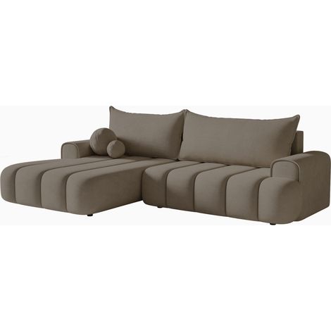 Selsey DANDELINO - Ecksofa mit Schlaffunktion, Stauraum und Samtbezug, dunkelbeige, links