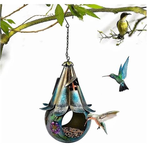 Mangeoires solaires pour oiseaux pour extérieur, maison d'oiseaux suspendue, art en fer sauvage pour jardin, maison d'oiseaux sauvages (1/3)