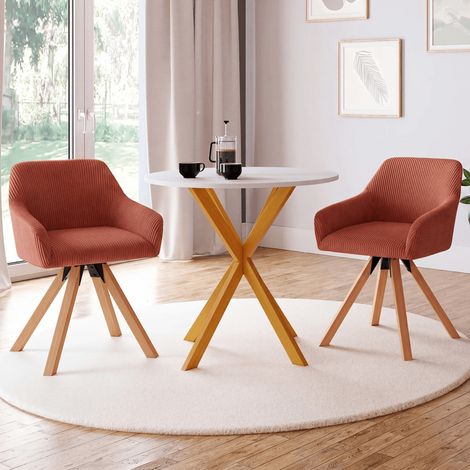Lote de 2 sillas de comedor JANY, sillones de mesa, terciopelo terracota acolchado, patas efecto madera (1/5)
