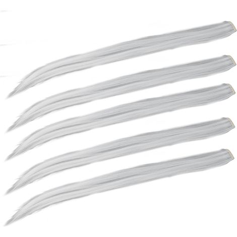 Lot de 5 pinces à cheveux colorées pour cosplay et fêtes, extensions de cheveux lisses, mèches blanches pour femmes (1/5)