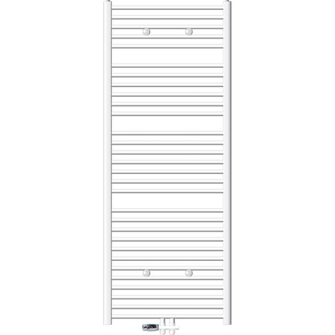 ECD Germany Badheizkörper Mittelanschluss 750 x 1800 mm Weiß gerade mit Thermostat und Anschlussgarnitur Durchgang Boden Weiß - Heizkörper Heizung Handtuchwärmer Handtuchtrockner Handtuchheizkörper