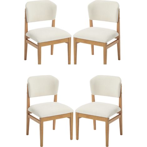 Wahson Set di 4 Sedie da Cucina, Sedie da Pranzo Imbottite in Tessuto con Gambe in Legno per Ristorante e Soggiorno, Bianca
