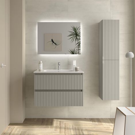 Mueble de Baño KIRA 80cm Gris mate 2 cajones Lavabo 1 poza Porcelana (1/5)