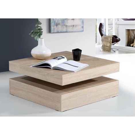 Forte – Table basse relevable carrée en chêne – Plateau rotatif – Dimensions 78 x 78 x 36 cm – Design contemporain pour salon moderne