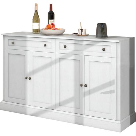 Grand buffet avec 4 portes et 2 tiroirs, meuble buffet moderne pour salle à manger et salon, 150 x 40 x 86 cm (L/B/H) – (blanc antique) (1/5)