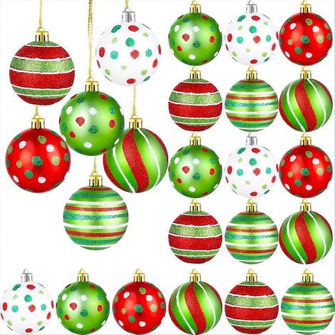 24 boules de Noël décoratives à suspendre, 6 cm, en plastique pailleté, pour votre sapin. (1/5)